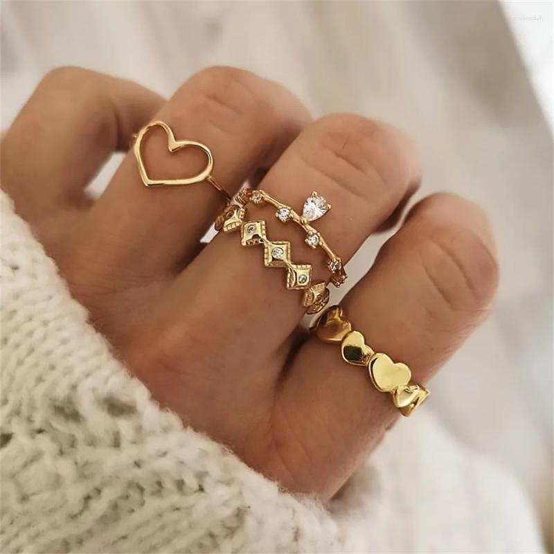 Bohemian Cluster Rings: Style 6pcs/Set Crystal Wedding Ring Set for Women Men, Unique Geometric Moon and Star Jewelry Accessories 4