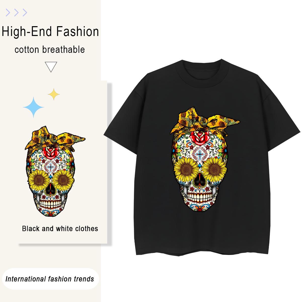 2024 Woman T Shirts 230g Pure Cotton Breathable Sport skull Women Tshirts Loose Custom Cartoon Tops