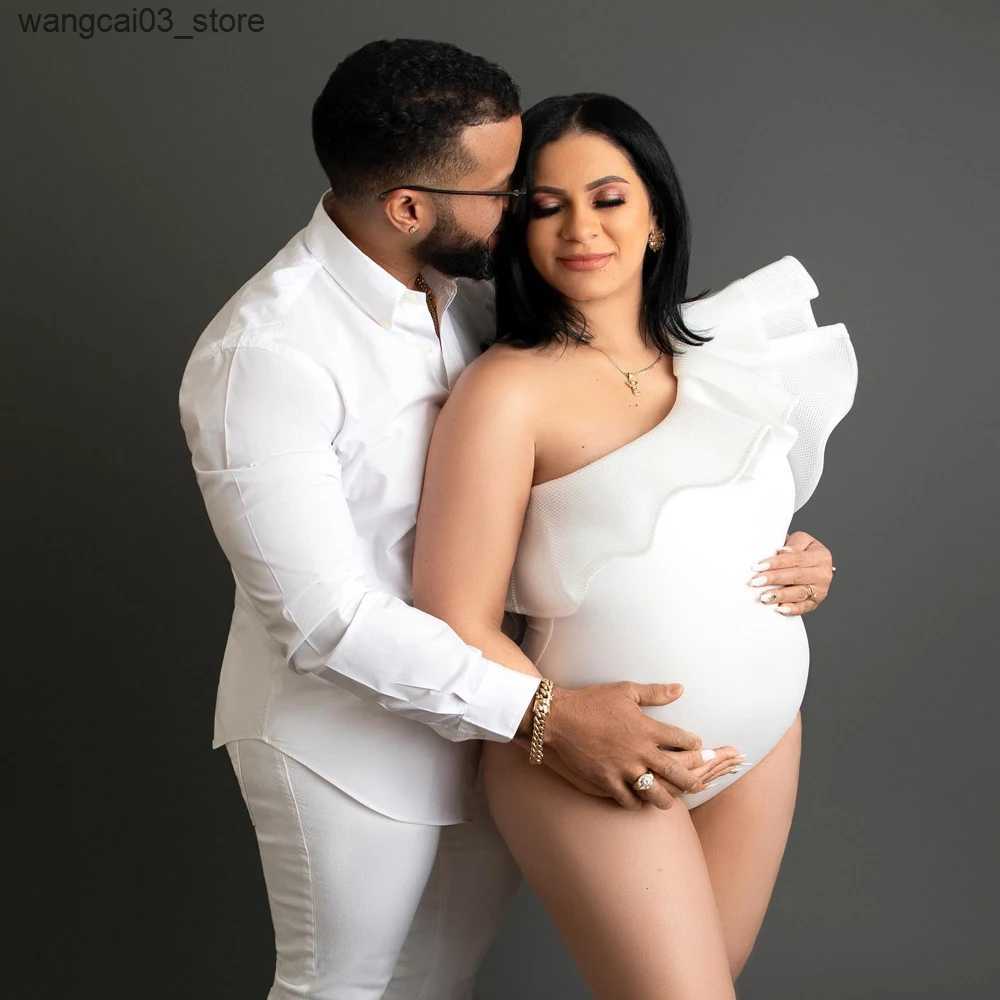 Maternity Dresses Maternity Photography Props Dress Women Sexy Bodysuit Stretch Leotard Sleeveless Ruffles Suitable For Pregnant Women Photography L24