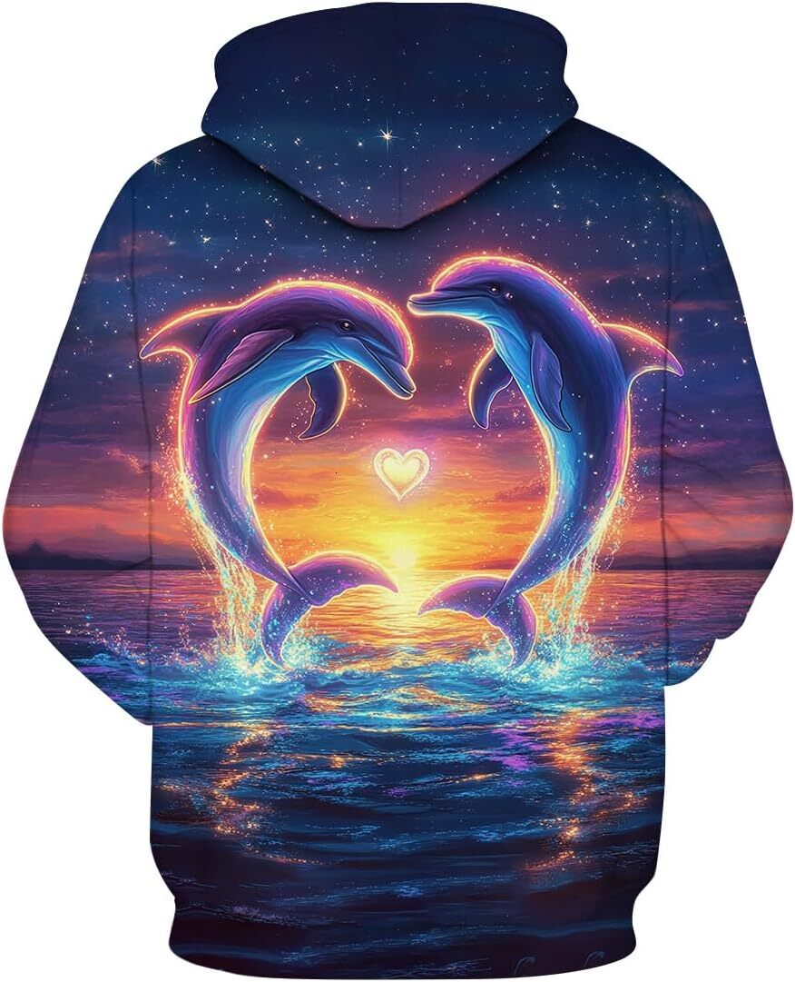 Hoodie for Mens Womens Unisex Dolphin Hoodies Casual Animal Printed Hooded Sweatshirt for Men Women 3D Graphic Pullover Hoodie Graphic
