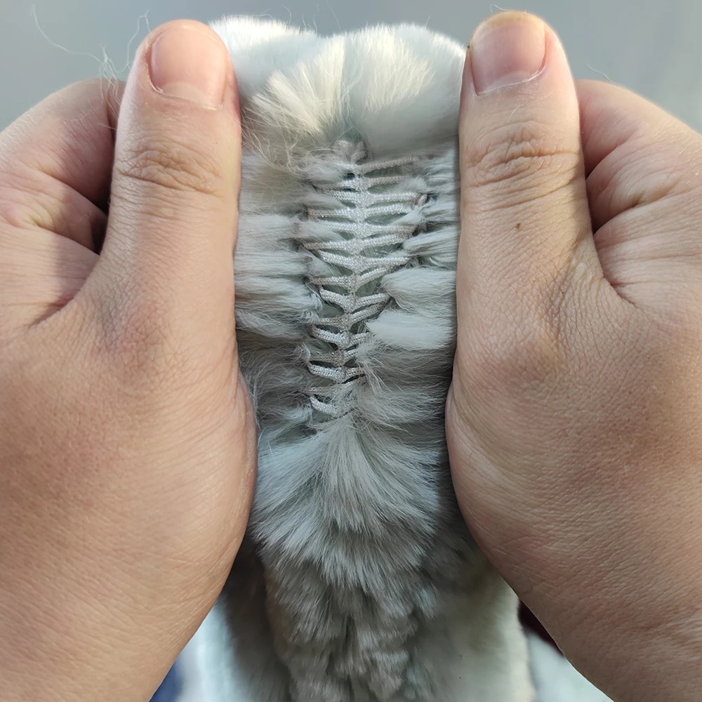 Lady Real Fur Fingerless Gloves Handmade Knit Fur Mitten Winter Warm Women 100% Real Genuine Knitted Rex Rabbit Fur Mittens 240930