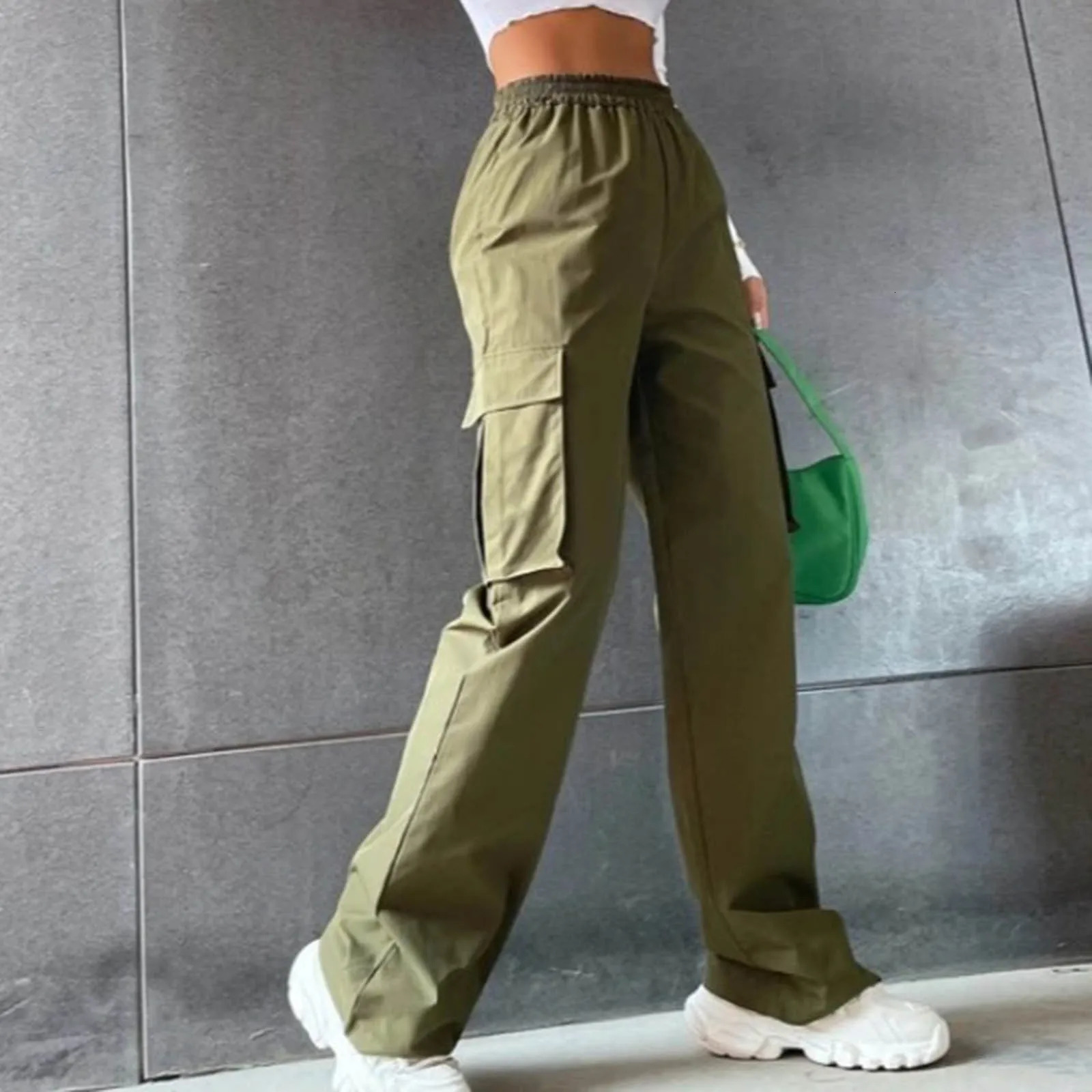 Womens Cargo Pants Elastic High Waist Wide Leg Trousers Straight Leg Joggers Outfits Baggy Wide Leg Sweatpants Oversized Pants 241011