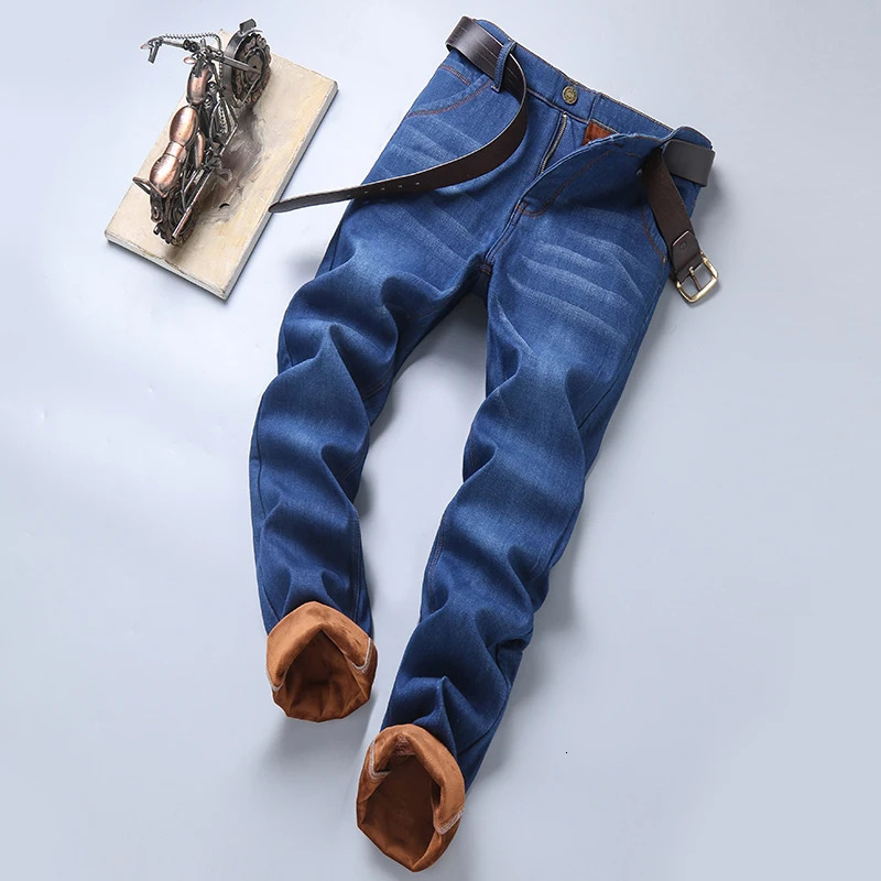 Mens Jeans Denim Autumn and Winter Plush Thickened Loose Straight Large Size Warm Work Casual Long Pants 241011