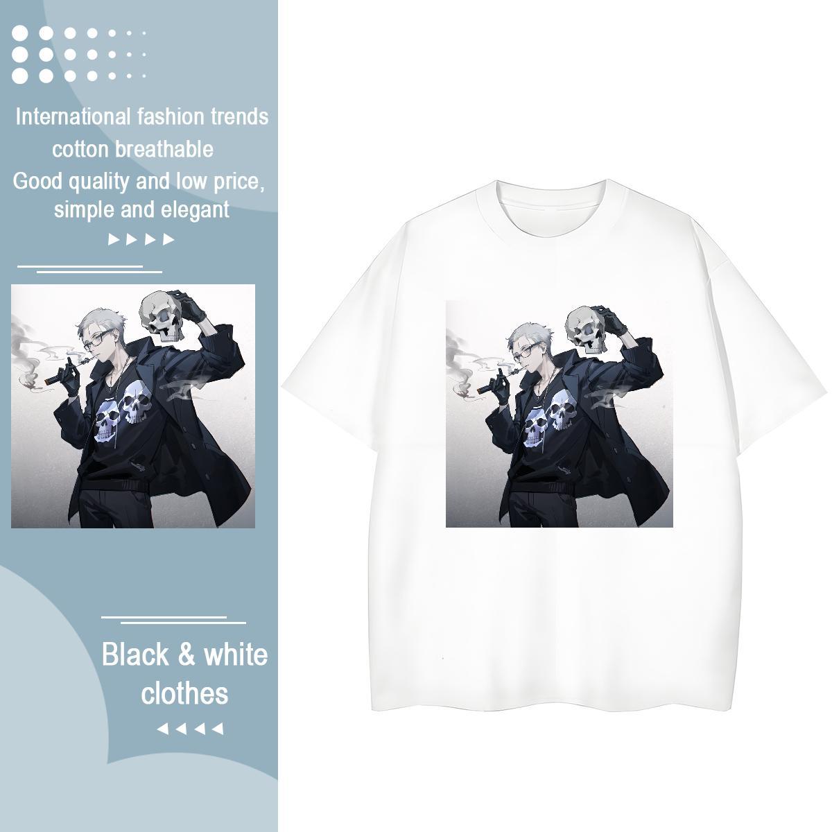 New T-Shirts for Women 230g Pure Cotton Breathable Soft Summer Casual skull Woman Tshirt Lady Customized Print Clothes Shirt
