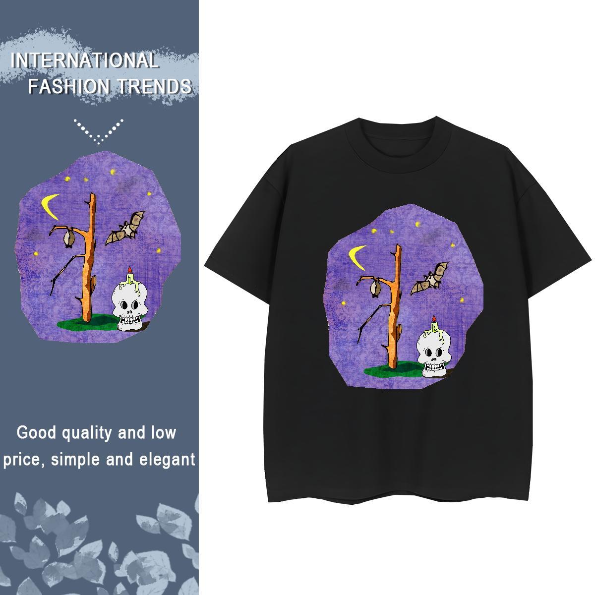 DIY Womens T Shirts 100% Cotton 230g Breathable Short Sleeve Casual Daily Wear skull Unisex Tshirts Popular White Plus Size Polos