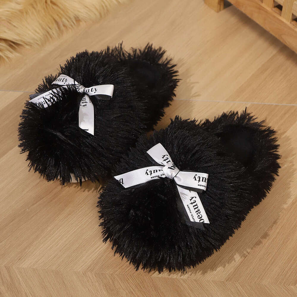 Women cotton slippers Velvet slippers Winter New Imitation Tan Sheep Long Hair Warm Women's Cotton Slippers Butterfly Knot Home Indoor