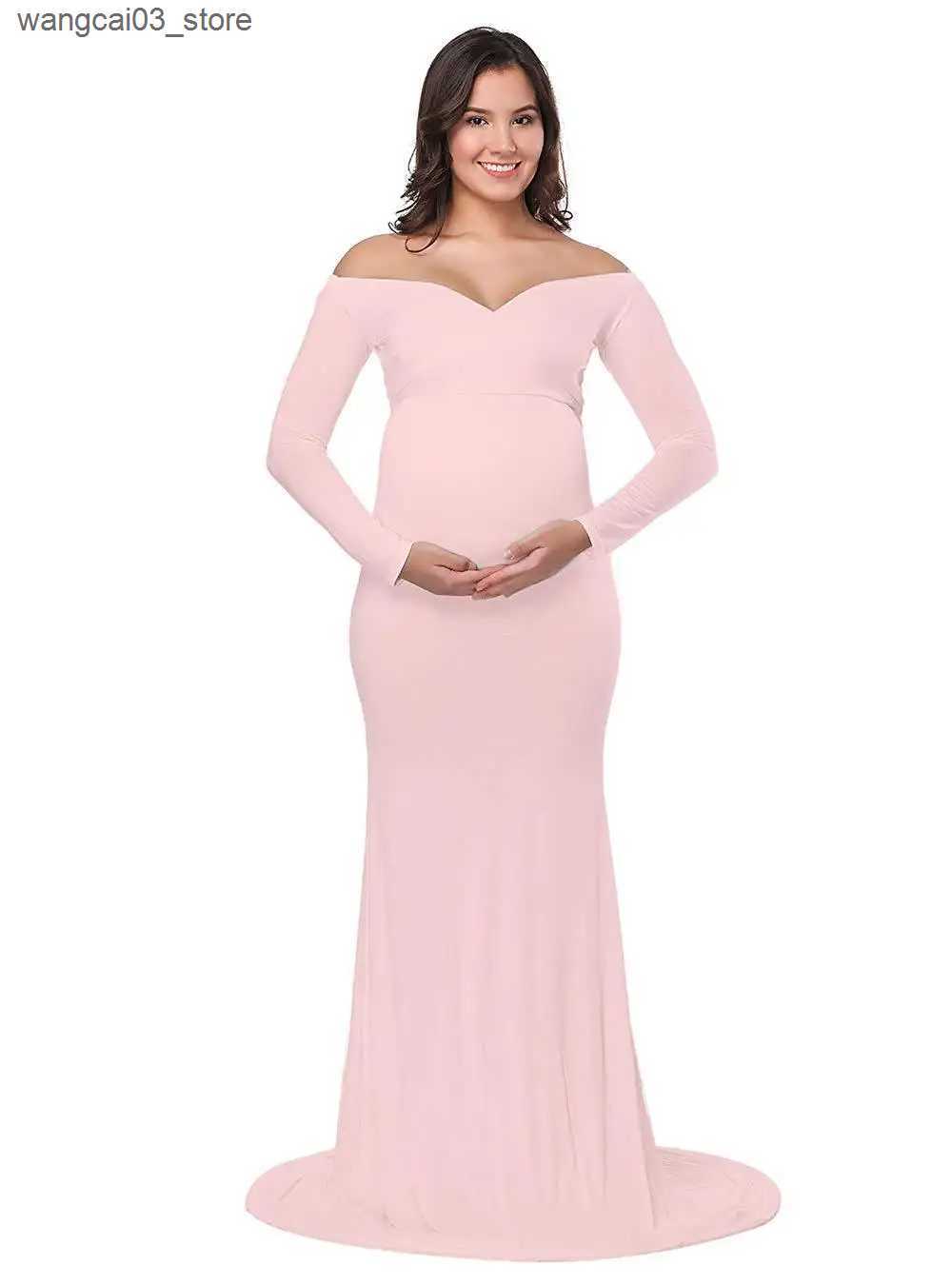 Maternity Dresses Fall Maternity Elegant Fitted Gown pregnant photo shoot clothing Long Sleeve V Neck Ruched Slim Fit Maxi pregnant Long Dress L240910