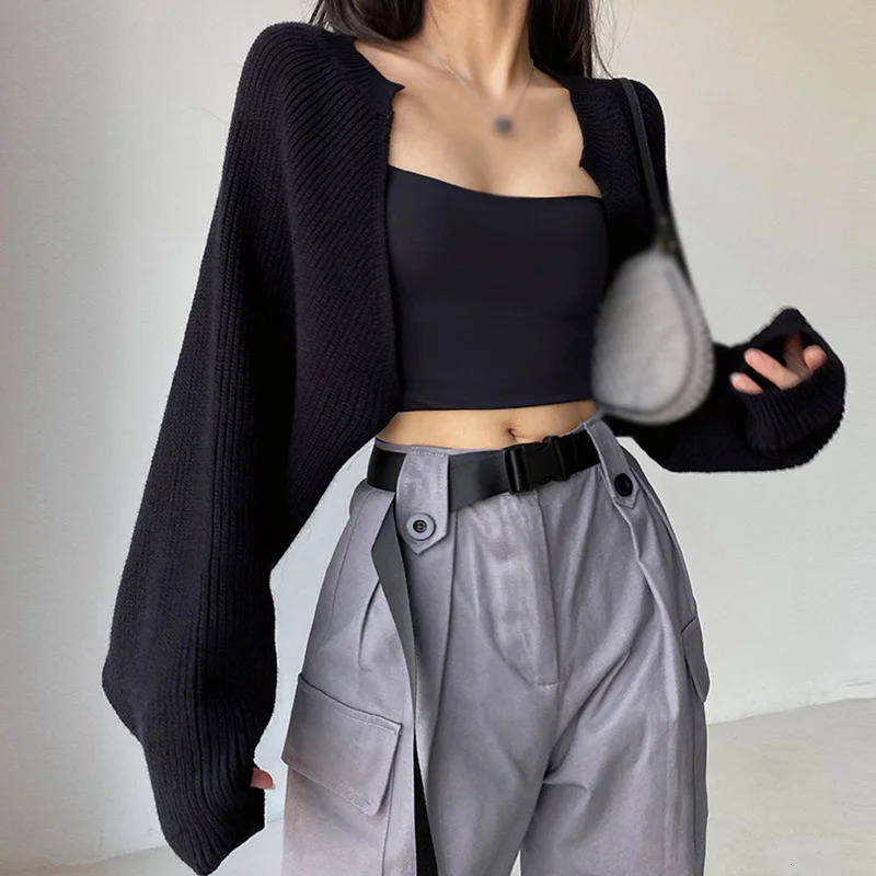 Womens Cardigans Knitted Long Sleeve Ultra Short Shawl Spring Autumn Sweater 241007