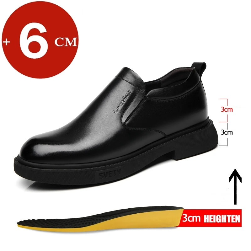 Mens leather shoes high elevator shoes mens dress shoes sliding in business comfort shoes adding 6-8cm wedding shoes 241007