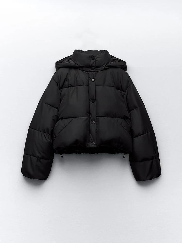 Autumn Winter Waterproof Windbreaker CROPPED Puffer Jacket Women Hooded Black Snow Parka Short Cotton Padded Coat 241009