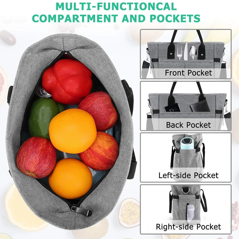 Large capacity insulated lunch box bag suitable for women and children waterproof food cooler bag picnic travel bag portable hanging bag 241008