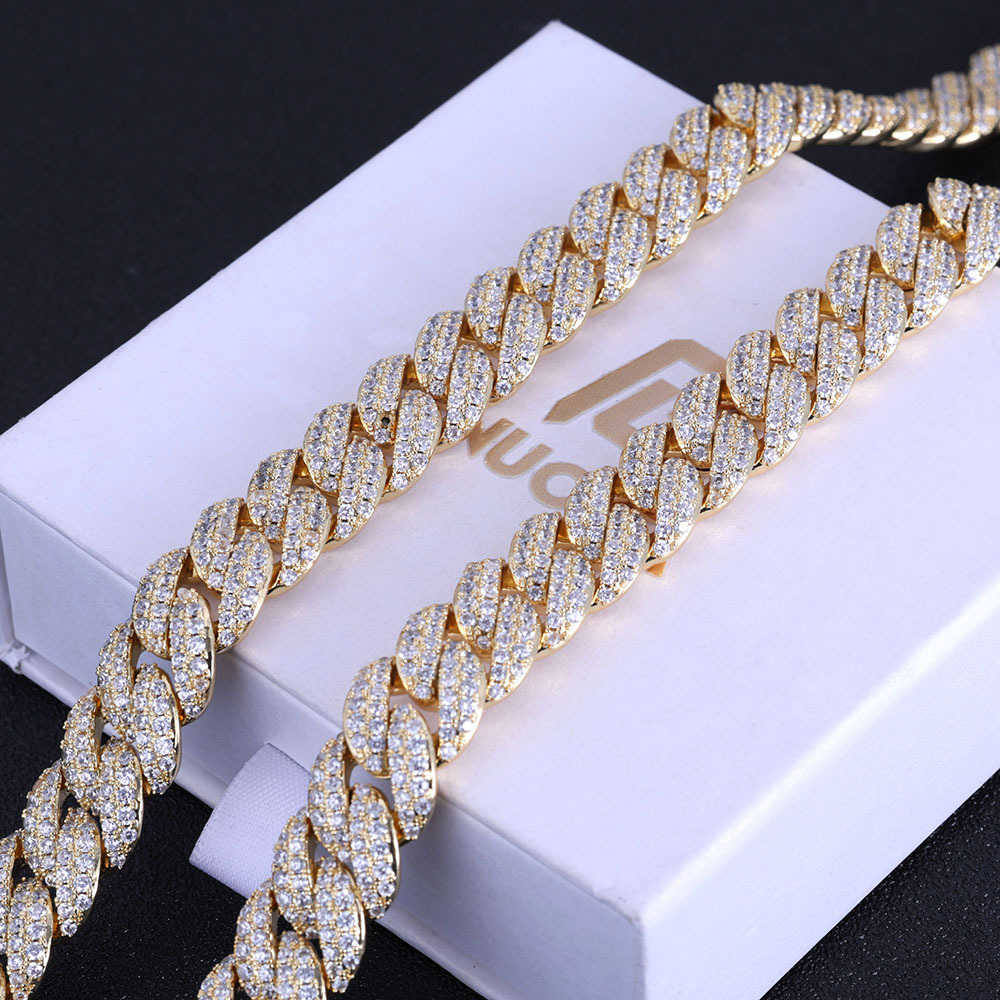 13mm Hip Hop Bubble Miami Cuban Chain 18K real Gold Plated 5A Zircon Jewelry For Men