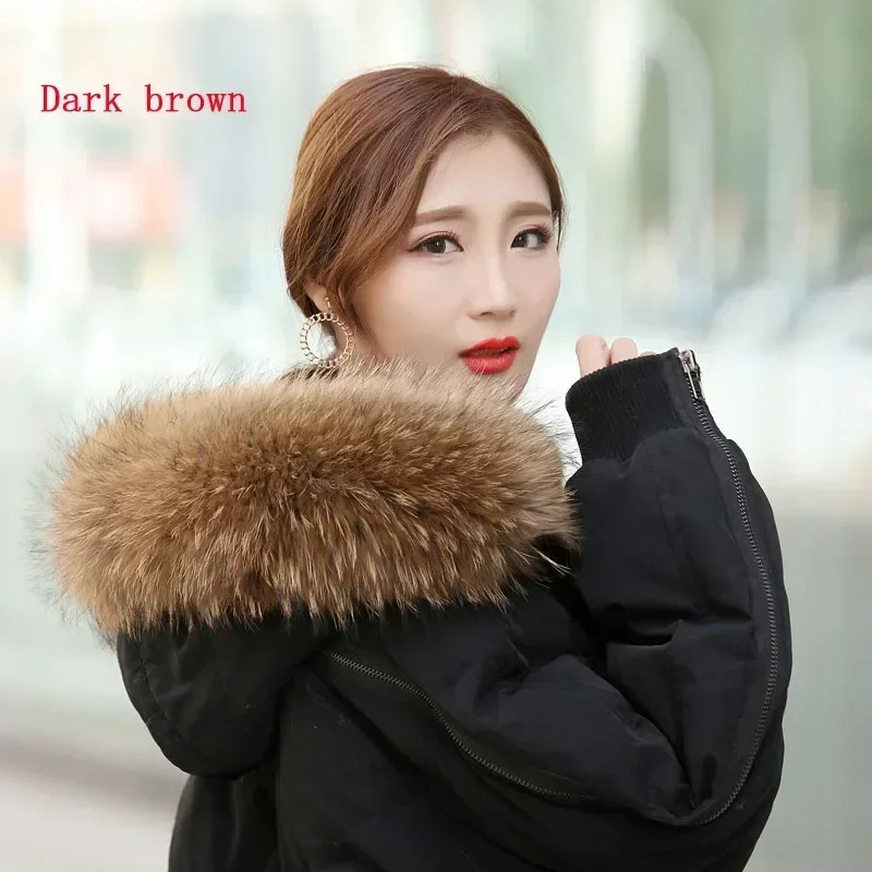 100% genuine fur necklace for women warm natural raccoon fur scarf childrens winter down jacket hooded fur decorative jacket accessories 241011
