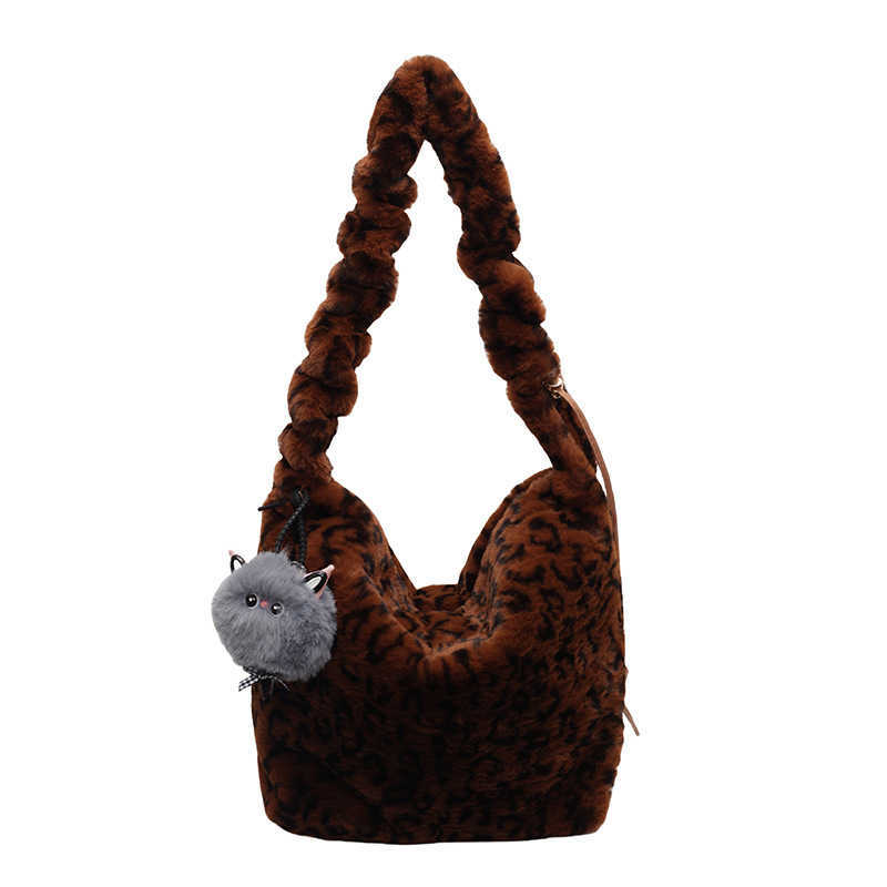 CMM Autumn and Winter New Korean Leopard Pattern Hairy Bag for Women Fashion Large Capacity Single Shoulder Underarm Bag Zebra Pattern Diagonal Cross 