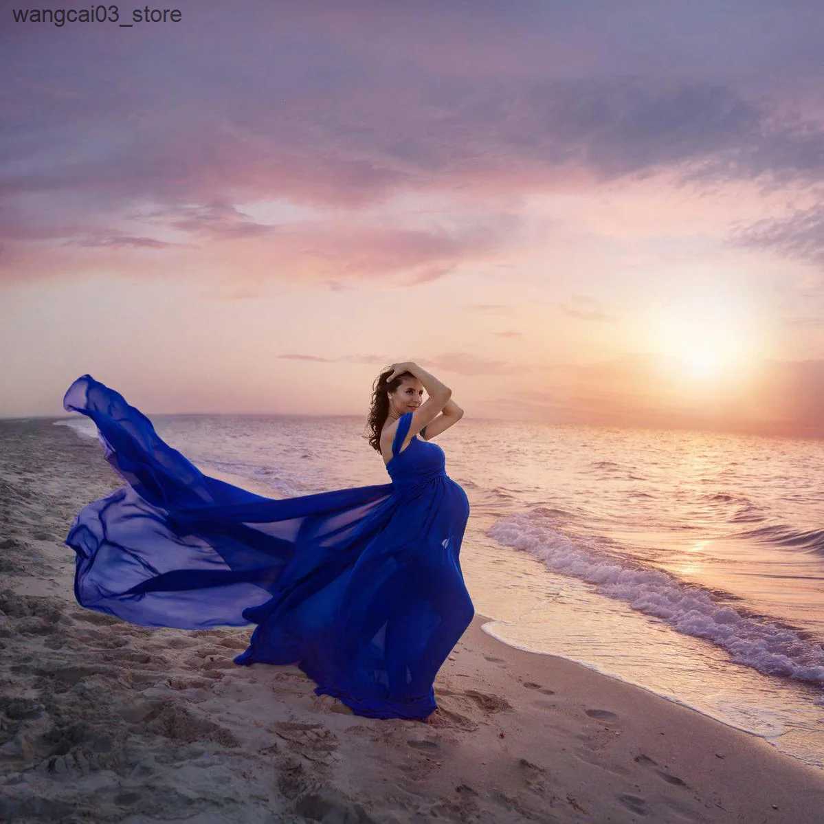 Maternity Dresses Sexy Maternity Photo Shoot Long Dresses Blue Green Shower Dresses Stretchy Pregnant Woman Photography Props Long Dress L240910
