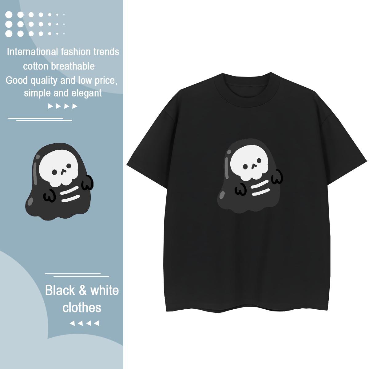 2024 Casual T Shirt For Woman 230g Cotton Breathable High Street Hip Hop skull Women Tees Popular Graphic Top Shirts