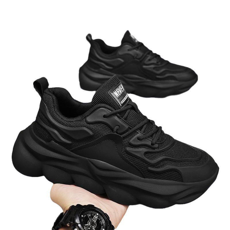 New Versatile Spring Leisure Running Sneakers Breathable Men's Lightweight Thick Sole Elevated Trendy Dad Shoes