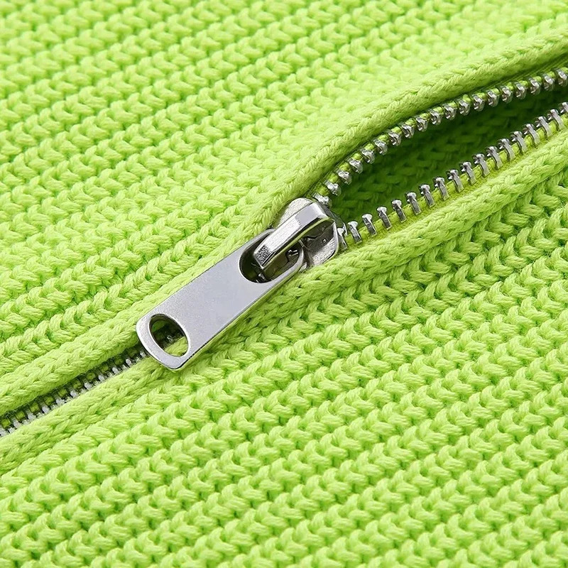 Knitted Cardigan Sweater Fashion Zipper Long Sleeve Sweaters Coat Autumn 2024 Turn Down Collar Womens Casual Cardigans 241007