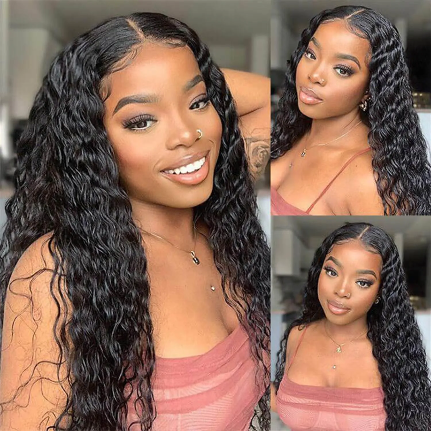 10-34 inch European African black curly 13*4 lace front wig Simulation human hair black small curly long curly synthetic human hair Capless Wig