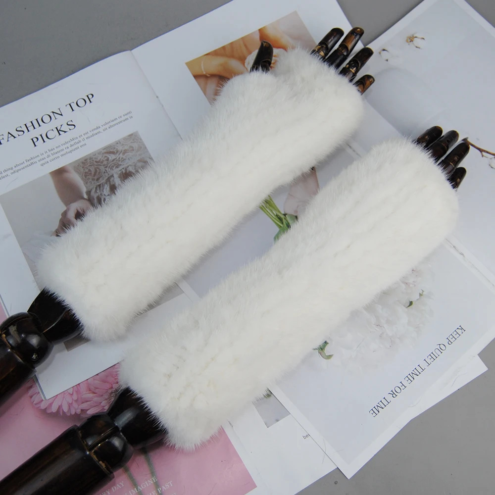 Women 100% Real Genuine Knitted Mink Fur Mittens Winter Warm Lady Real Fur Fingerless Gloves Handmade Knit Mink Fur Mitten 241009