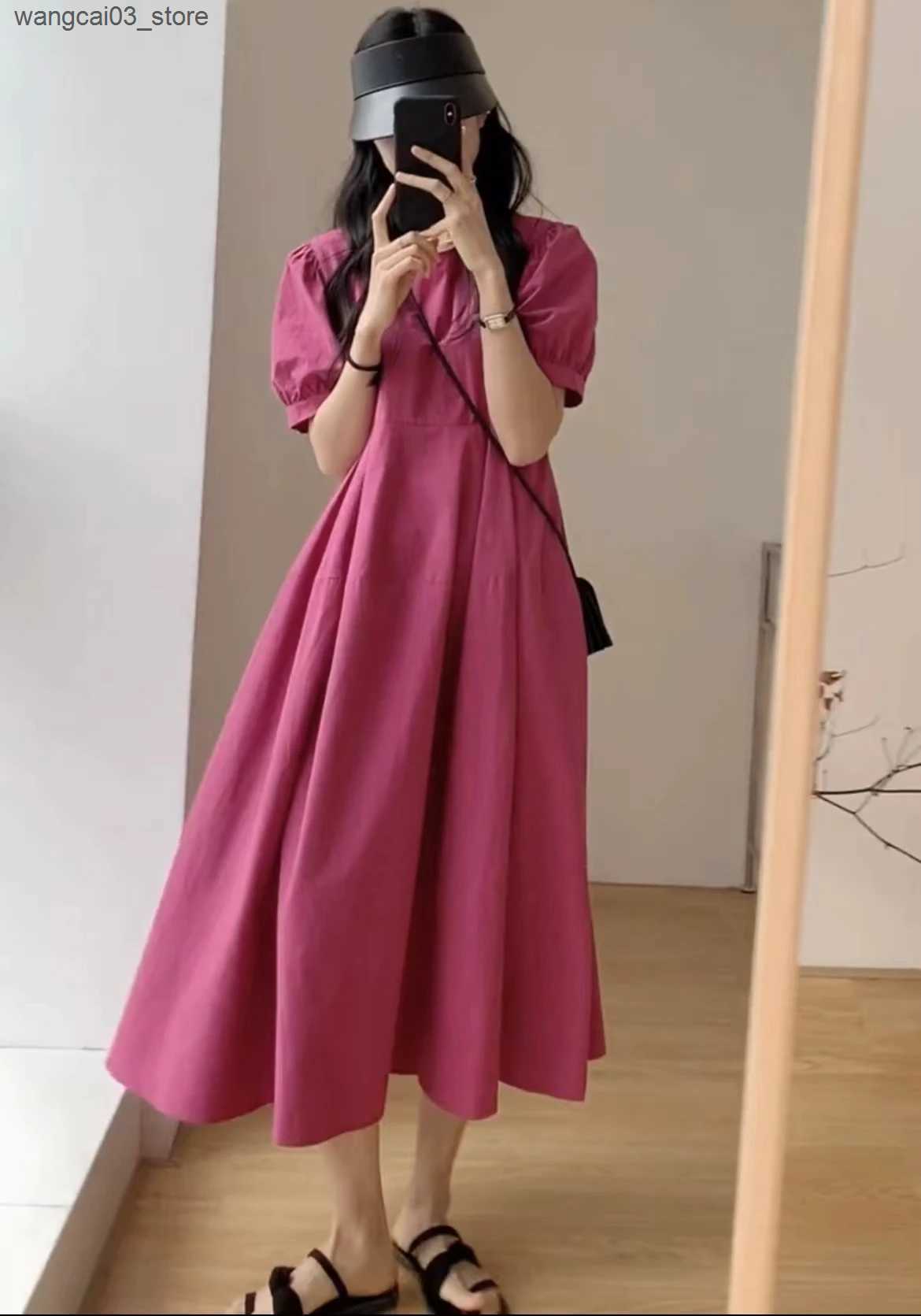 Maternity Dresses Good Quality Pregnancy Cotton Linen Dress Vintage Solid Color Maternity A-Line Dress Short Sleeve Slim Pregnant Woman Clothes L24091