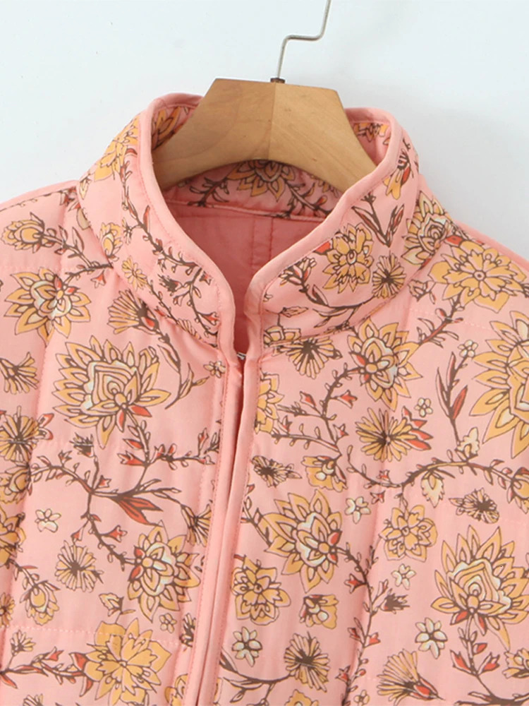 Fashionable floral print womens jacket casual stand collar long sleeved loose womens jacket winter womens jacket 240927
