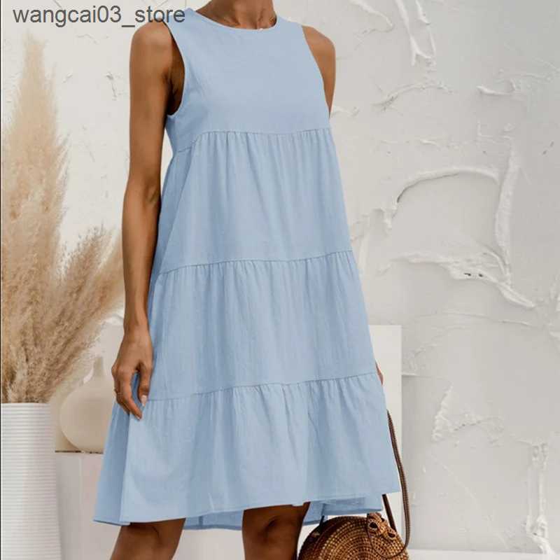 Maternity Dresses Summer Women Vest Dress Cotton O-Neck Sleeveless Solid Midi Tank Dresses Stitching Large Swing Casual Loose Sundress Vestidos L24091