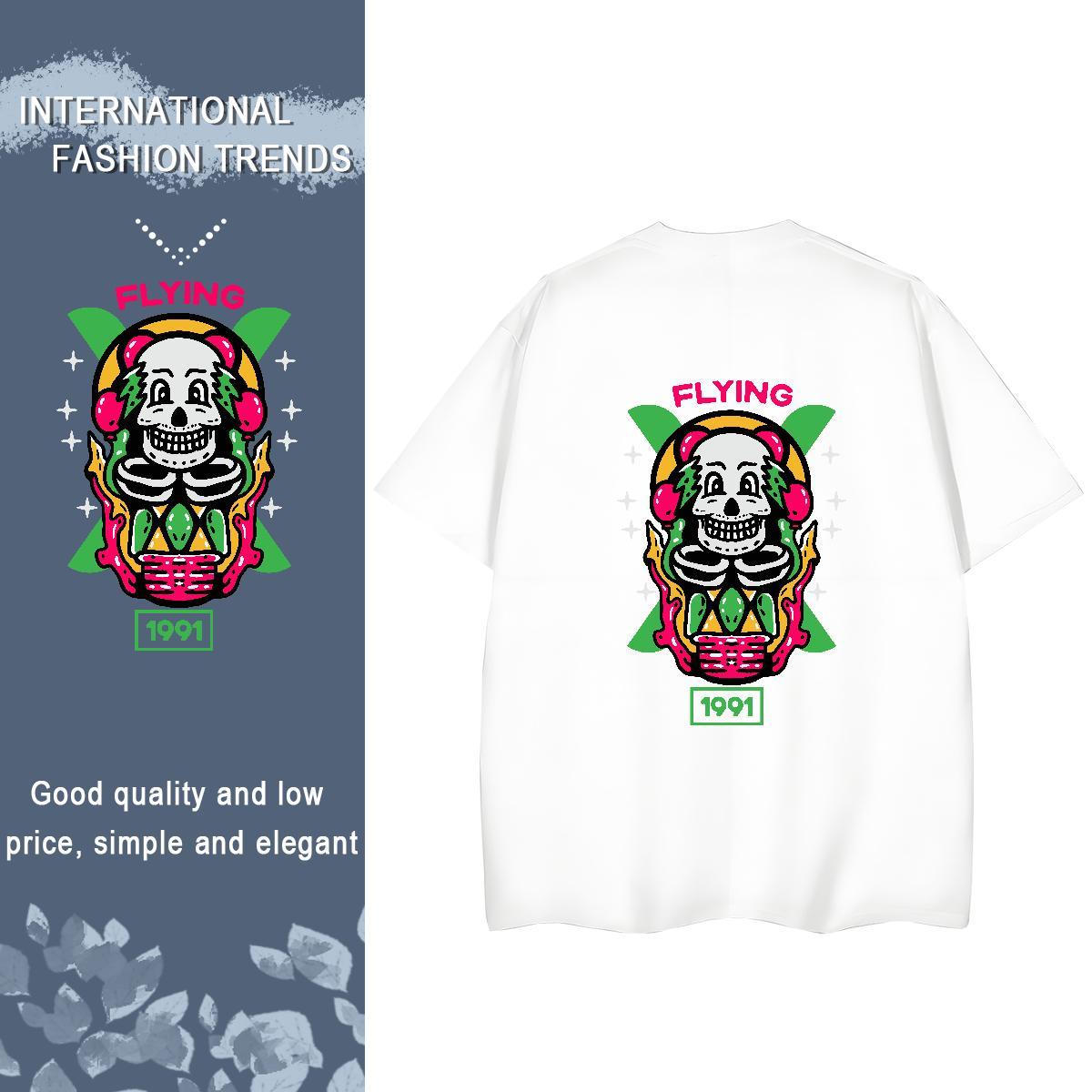 Brand T Shirt For Woman 230g Cotton Round Neck Short Sleeve Casual Daily Wear skull Women Tshirts Loose fit Cartoon Anime Tops Tees