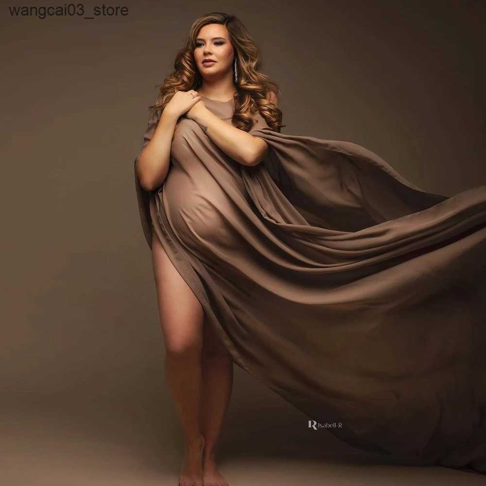 Maternity Dresses Soft Chiffon Fabric Maternity Photography Props Satin Dress Transparent Tulle Cloak Pregnancy Woman Dresses For Photo Shooting L2409