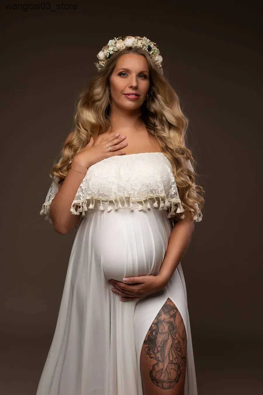 Maternity Dresses 2024 Pregnant womens trailing even dress photography dress with short sleeves L240910