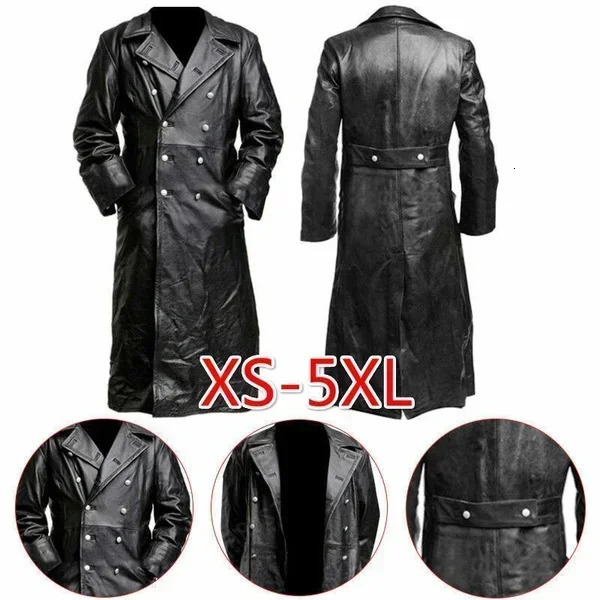 TPJB MENS Jackets GERMAN CLASSIC Faux Leather WW2 MILITARY UNIFORM OFFICER BLACK REAL LEATHER TRENCH COAT 240930
