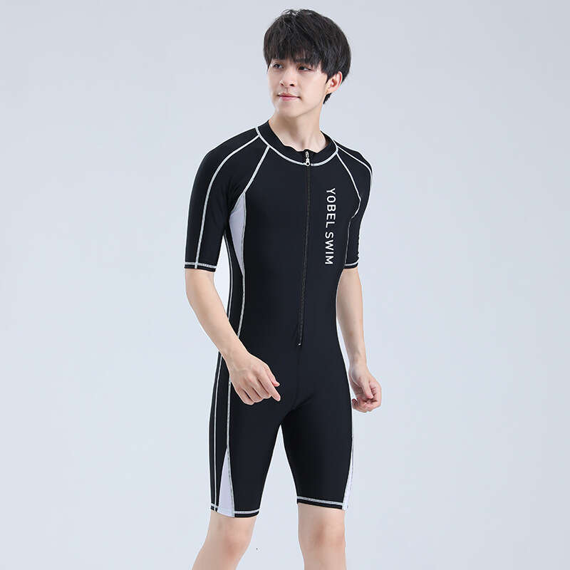 New Men's Jumpsuit Short Sleeved Capris Set, Quick Drying Sun Protection, Student Learning And Swimming Training, Professional Swimsuit