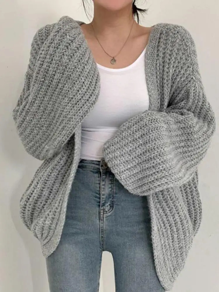 2024 Vintage Harajuku Lantern Sleeve Women Cardigan Sweater Casual Korean Fall Streetwear Tops Coat Chic Lazy Wind Y2k 241007