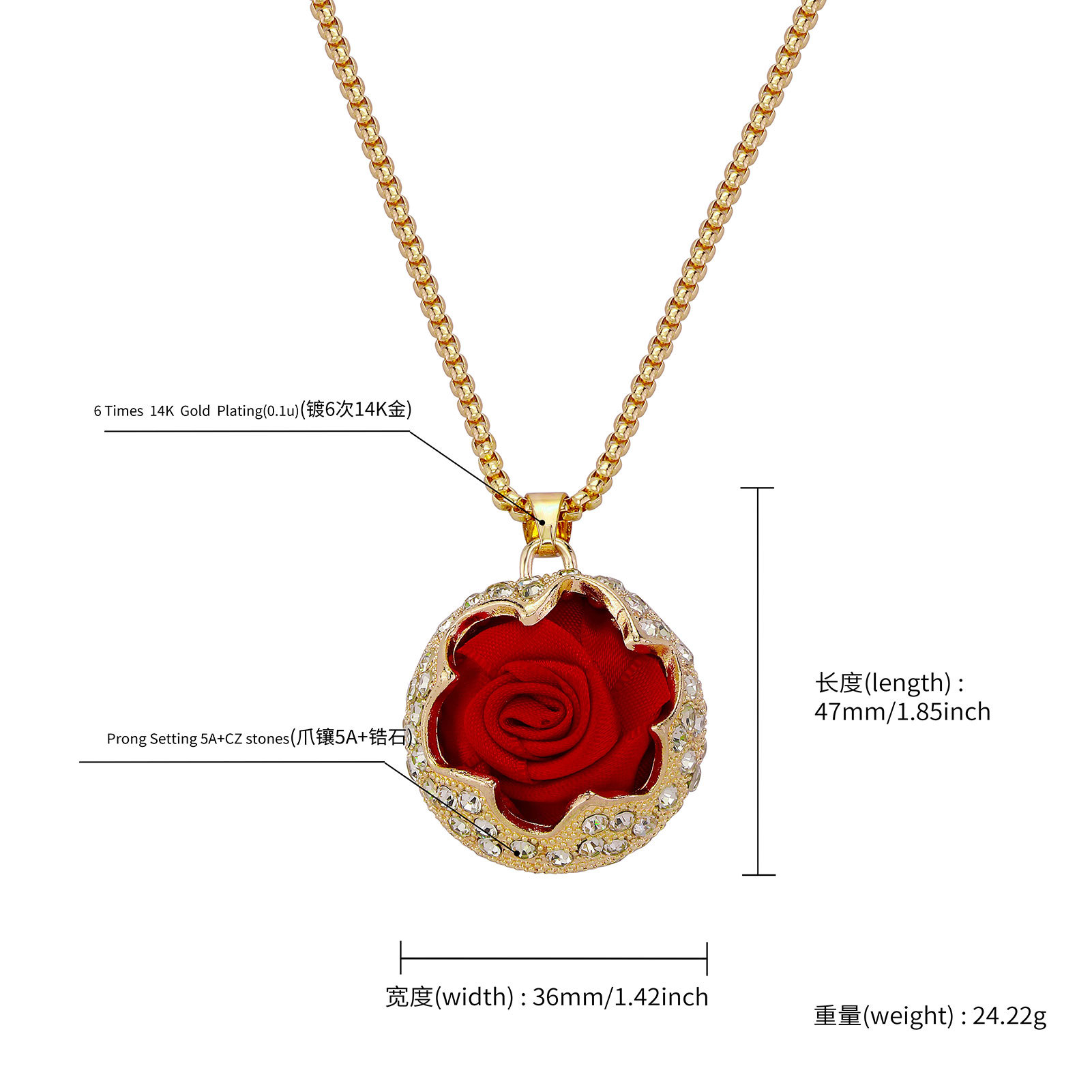 Double Sides Rose Flower Pendant Necklace Gold Plated Sweater Chain Jewelry Girl Women Gift