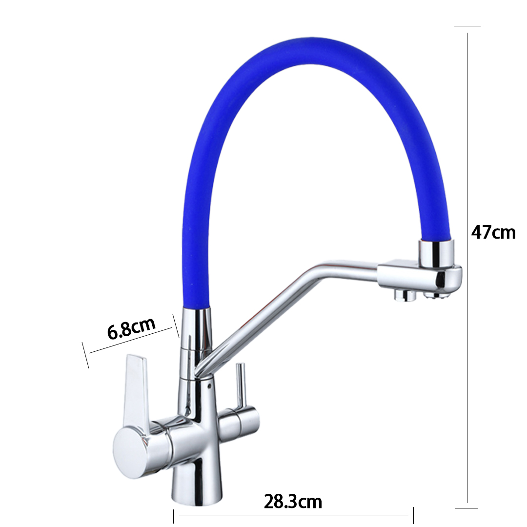 Kitchen faucet brass faucet hot and cold water faucet pure water faucet any retractable double handle faucet blue tube