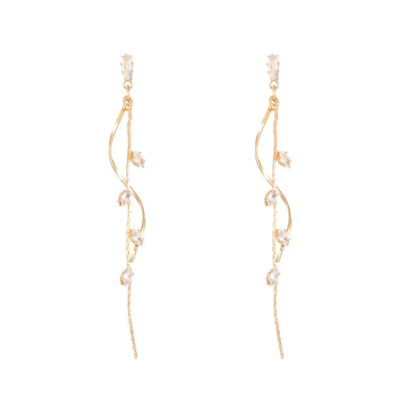 Long Silver Plated Crystal Leaf Tassel Drop Earrings For Women Wedding Fashion Jewelry Gift 240906