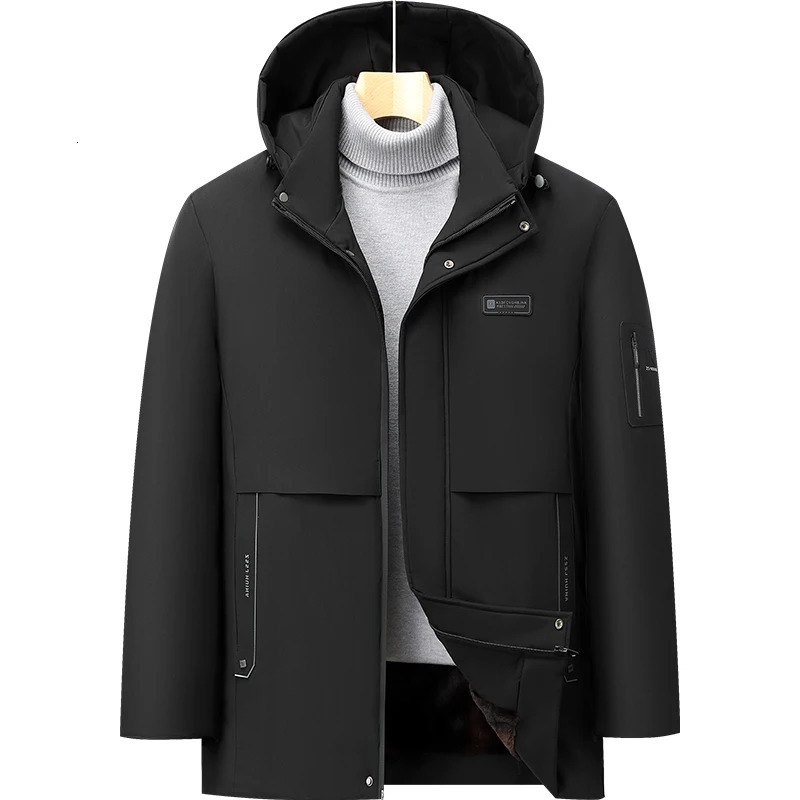 Mens Velvet Warm Parkas Cotton Jacket Mens Casual Jacket Fashion Thick Winter Mens Business Cotton Parkas Winter Jacket 241007
