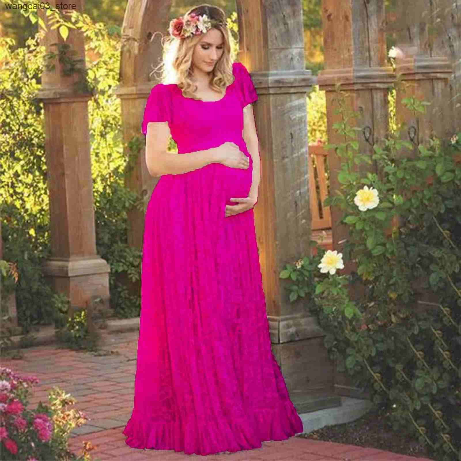 Maternity Dresses Maternity Lace Dress Womens Pregnancy Ruffles Short Sleeved Long Dress Elegant Photography Solid Color Dress PhotoShoot Dress L24091