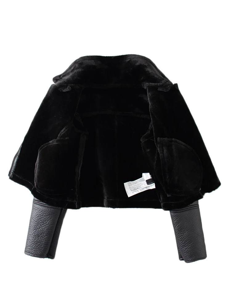 Streetwear Women Thick Warm Faux Leather Fur Short Jacket Autumn Winter Female Zipper Moto Biker Coat Outwear Tops 240930
