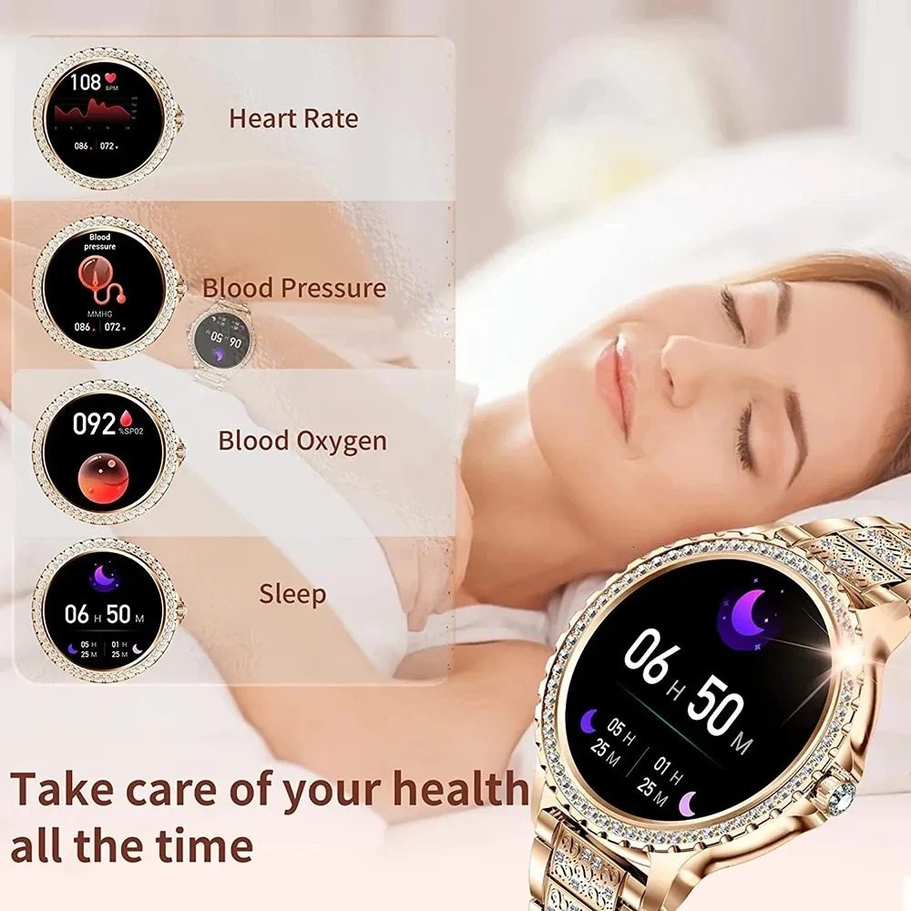 Fashion Womens Bluetooth Calling Smart Watch 1.32-inch AMOLED 360 * 360 HD Screen Sports Fitness Womens Smart Watch Diamond Band 241011