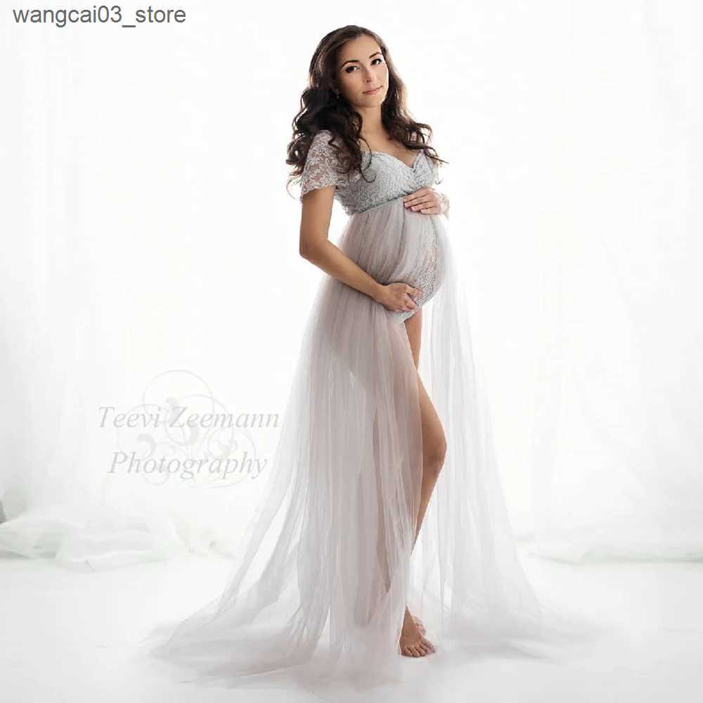 Maternity Dresses Bohemian Photo Shooting Pregnancy Dress Lace Bodysuit Tulle Long Dress Boho Style Maternity Dresses For Photo Shoot L240910