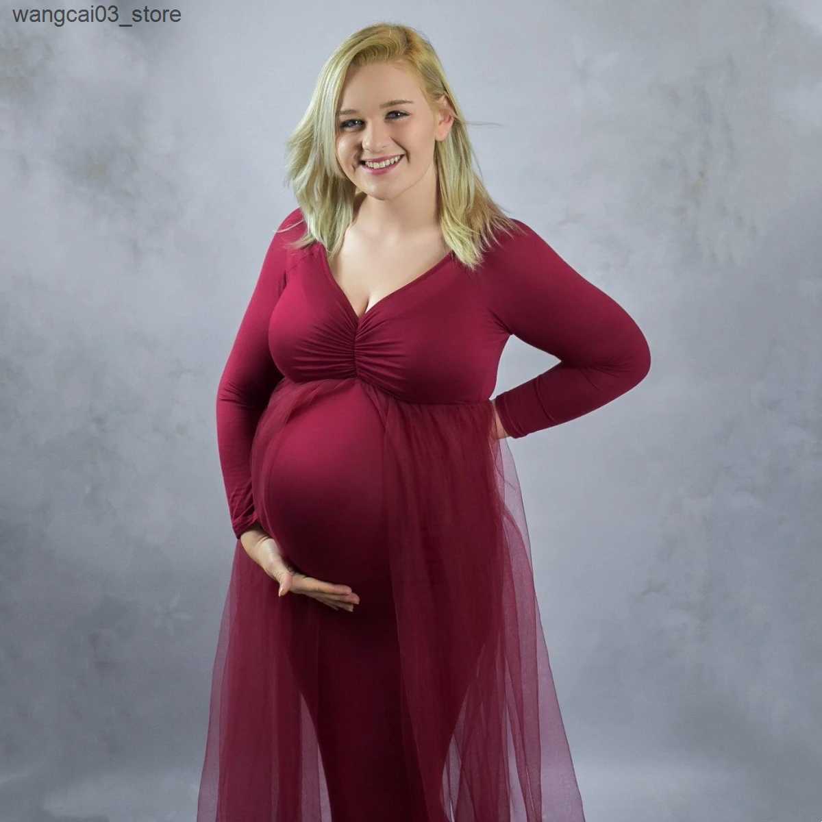 Maternity Dresses Baby Shower Tulle Dresses Fitting Stretchy Maternity Dress For Photo Shoot Pregnancy Photography Cotton Maxi Gown L240910