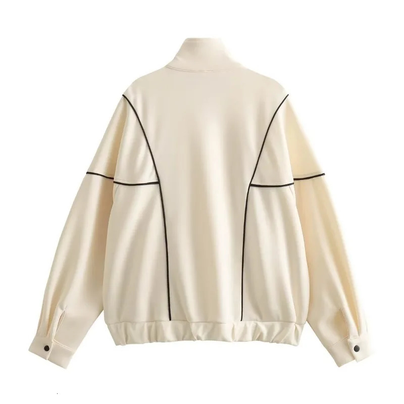 Autumn and Winter Womens Stand up Collar Splicing Work Zipper Button Pocket Solid Color Loose Fashion Casual Long Sleeve Coat 241011