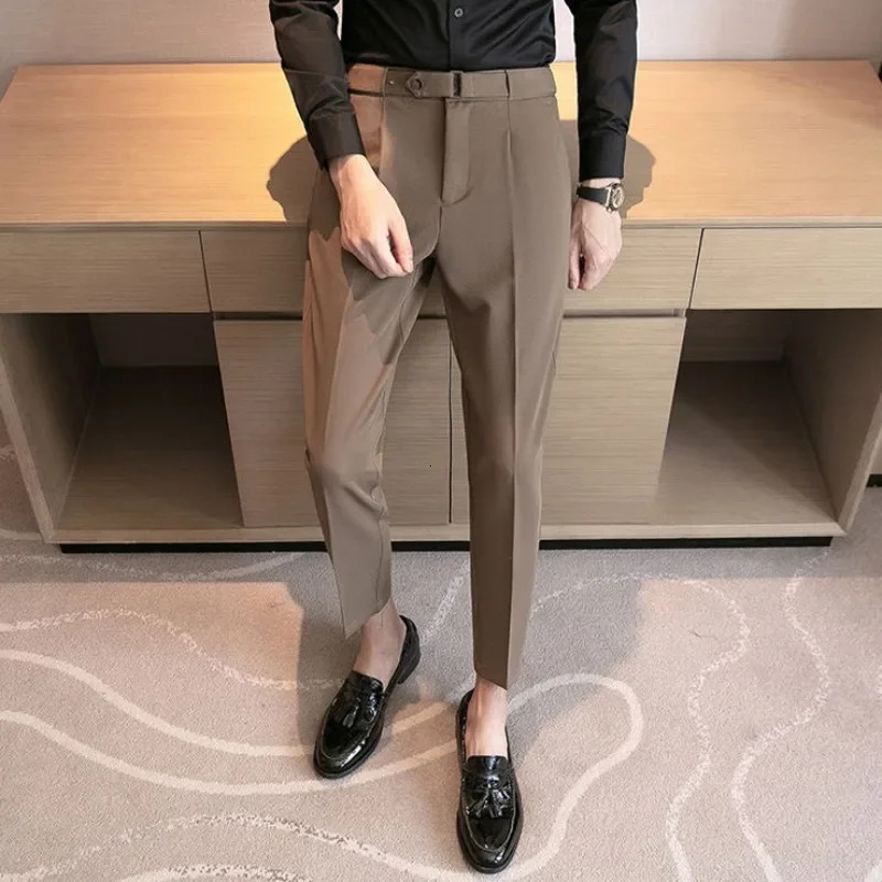 Mens summer pants ultrathin fit 9piece cut business straight elastic social custom mens tight Trousers Tressed Stretch Formal 241010