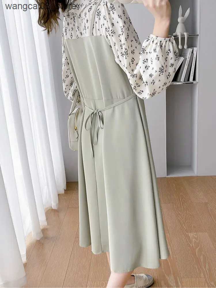 Maternity Dresses Postpartum Woman Lactation Dress Spring Autumn Floral Long Sleeve Patchwork Maternity Nursing Dress Chiffon Breastfeeding Dress L240