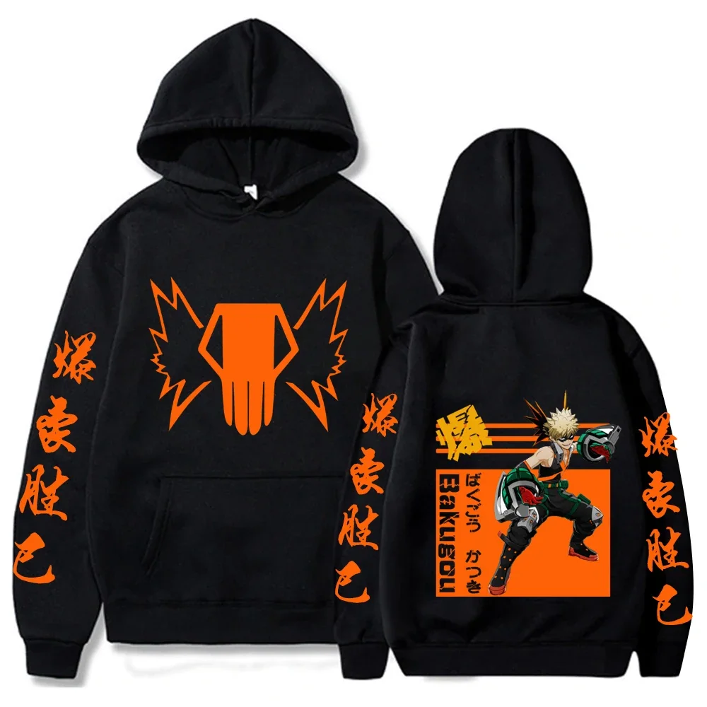 Japan Anime My Hero Academia Bakugou Katsuki Hoodies Women Men Loog Sleeve Kawaii Manga Orange Graphics Sweatshirts