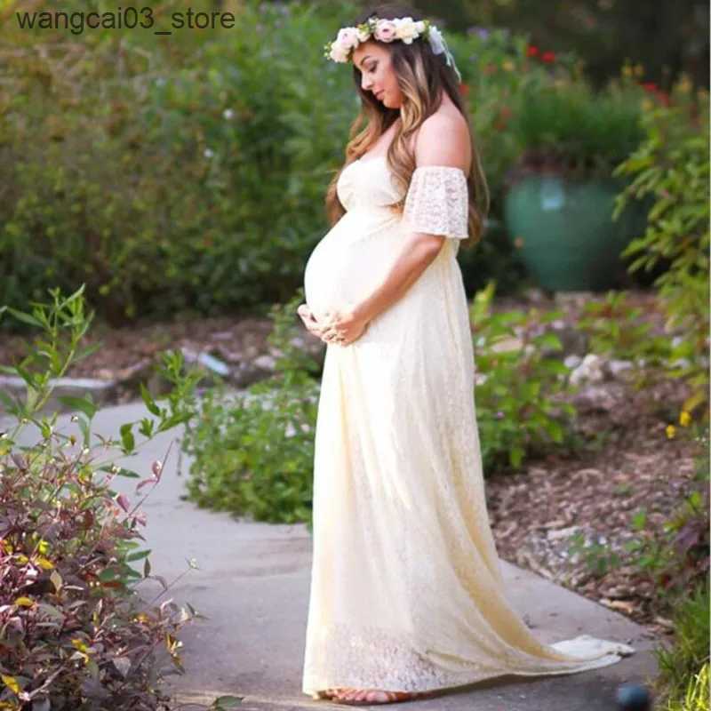 Maternity Dresses Maternity Wedding Dress Sexy Lace Photography Props Pregnancy Woman Photo Shoot Pregnant Baby Shower Clothes Cotton Maxi Gown L24091
