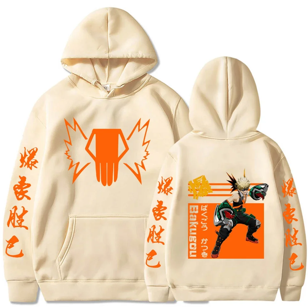 Japan Anime My Hero Academia Bakugou Katsuki Hoodies Women Men Loog Sleeve Kawaii Manga Orange Graphics Sweatshirts