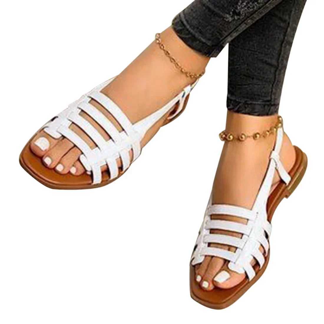 Womens Sandals Summer New Womens Hollow Roman Shoes Womens Gladiator Open Toe Beach Apartment Womens Shoes Plus Size 43 Y241011