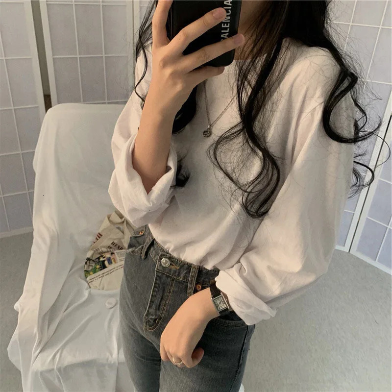 Autumn Korean Fashion Tshirt Women Long Sleeve Winter Y2K Tee Shirt Femme Loose Basic Solid Clothes Tops Vintage 241011